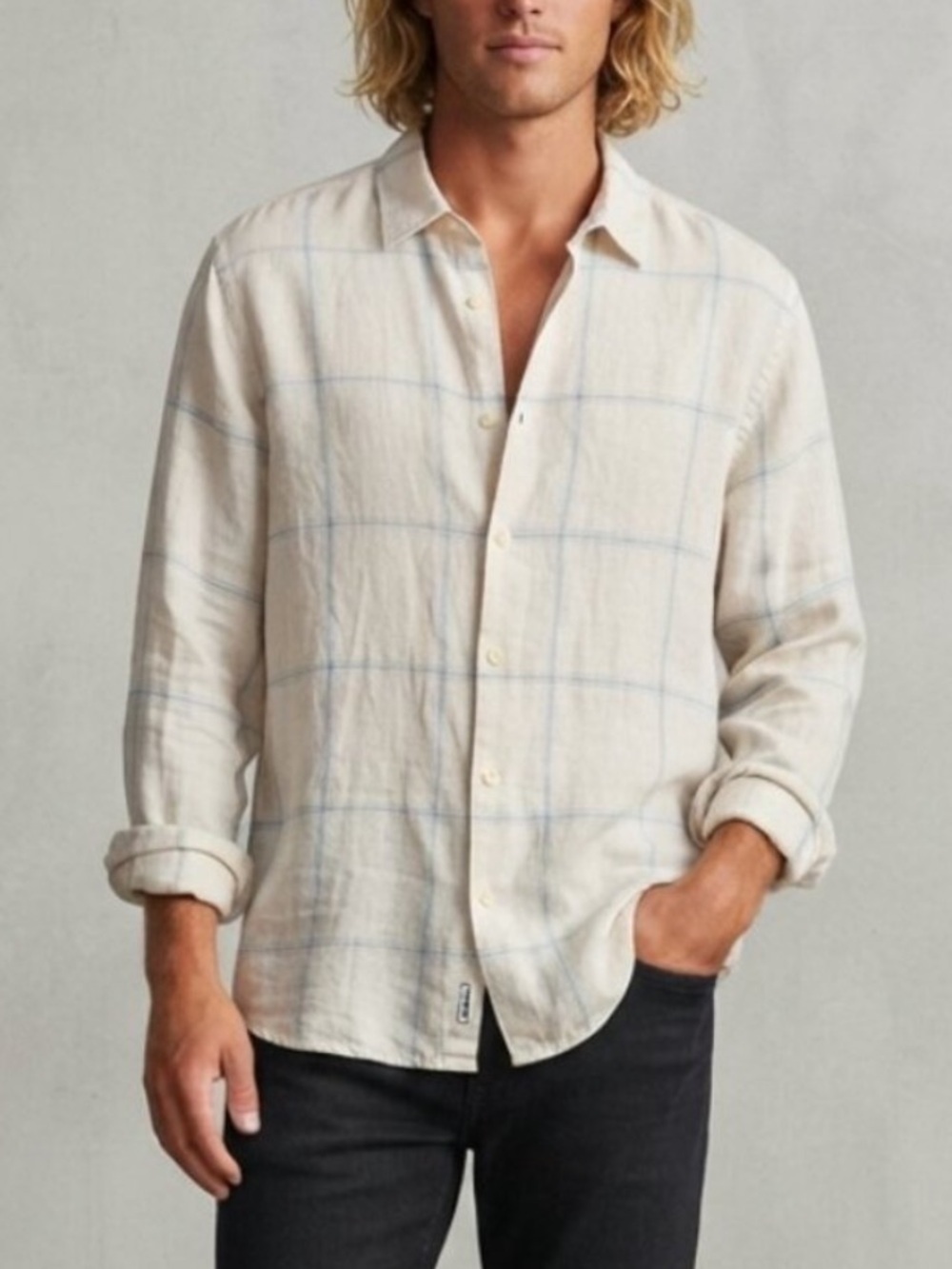 Tommy Bahama Relax Linen Windowpane Plaid Long Sleeve Shirt XL 54986